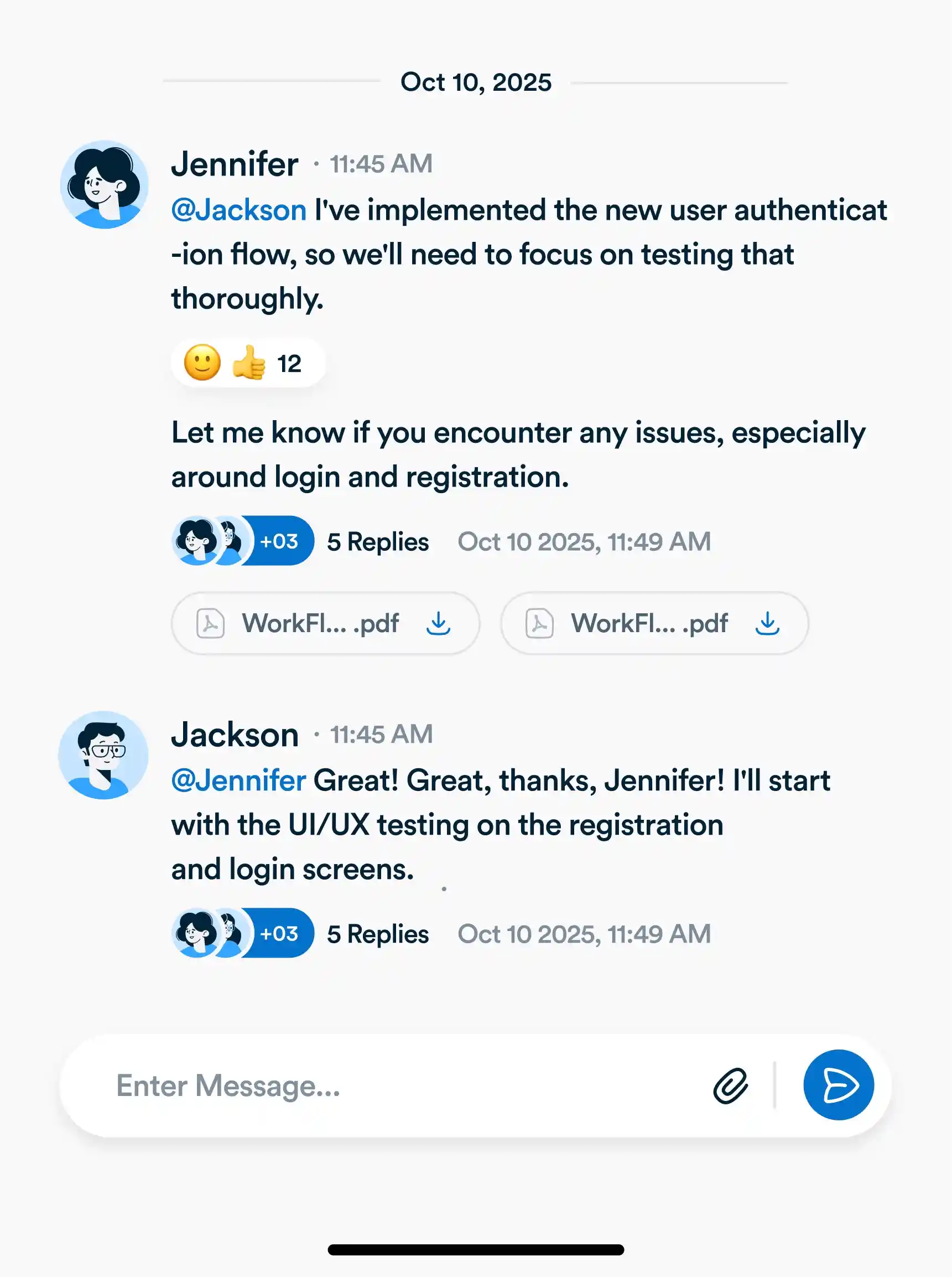 A Workflo group chat next to the project it belongs to
