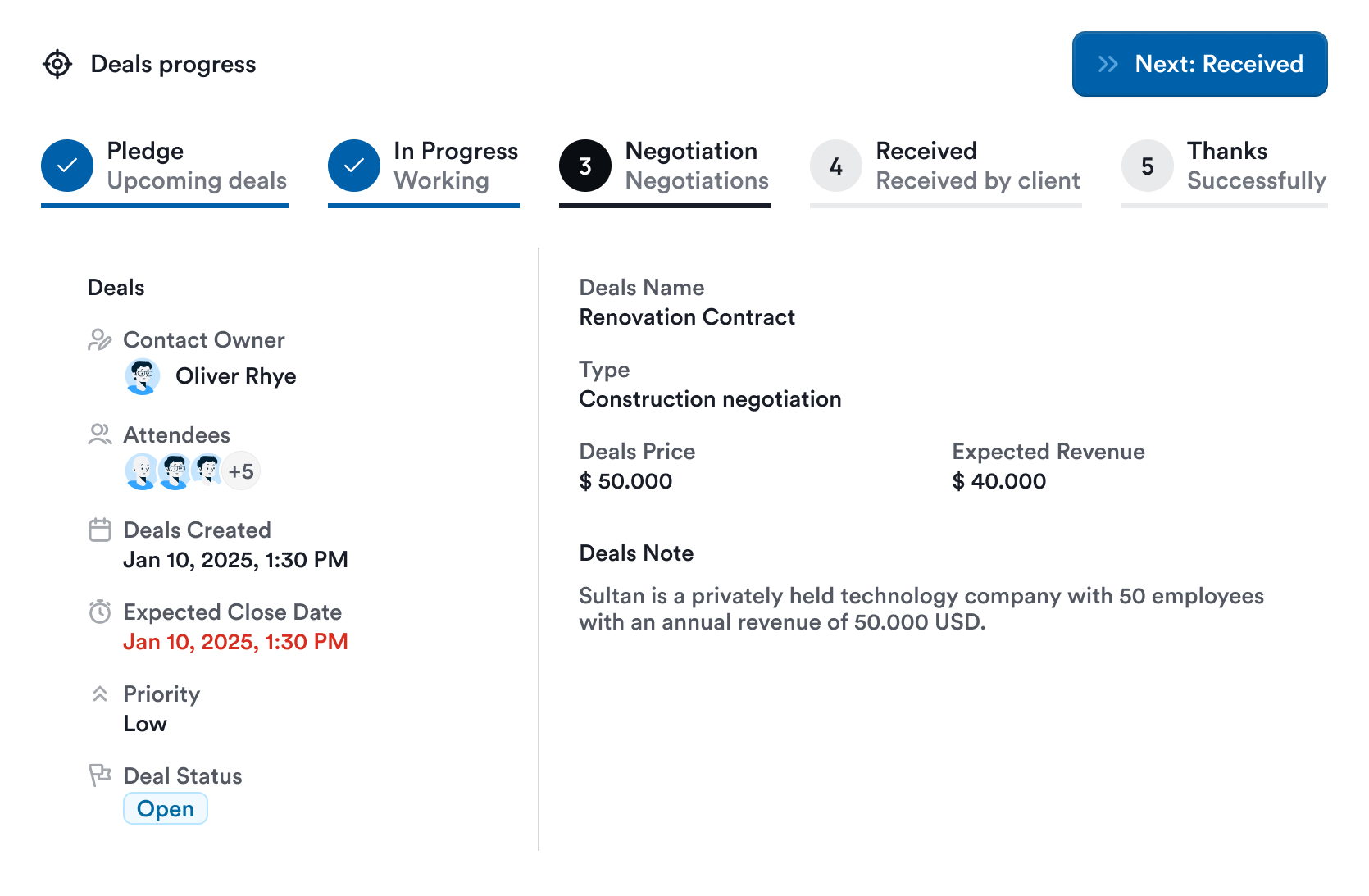 A Workflo CRM contact record